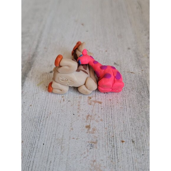 Clay dough giraffe baby mama miniature unique figure set - Picture 5 of 5